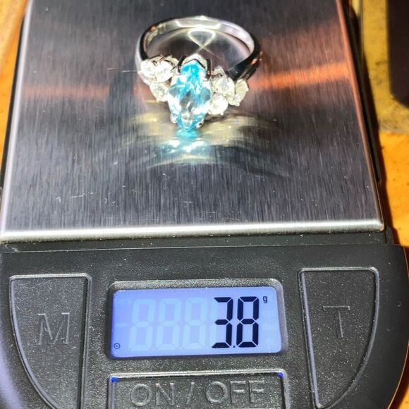 Genuine Sky Blue Topaz Rainbow Moonstone Sterling Silver Ring Size 8.75 - Picture 9 of 9